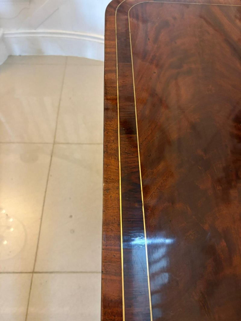 Antique English Regency Mahogany Brass Inlaid Fold Over Console Card Table - Image 3